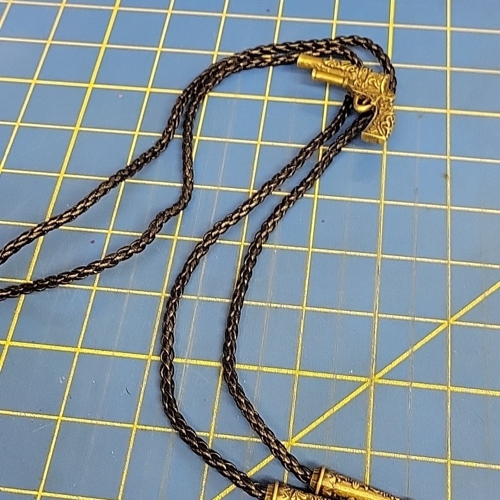 Bolo Gun Pistol Pewter Tone Black Braided Pleather Western